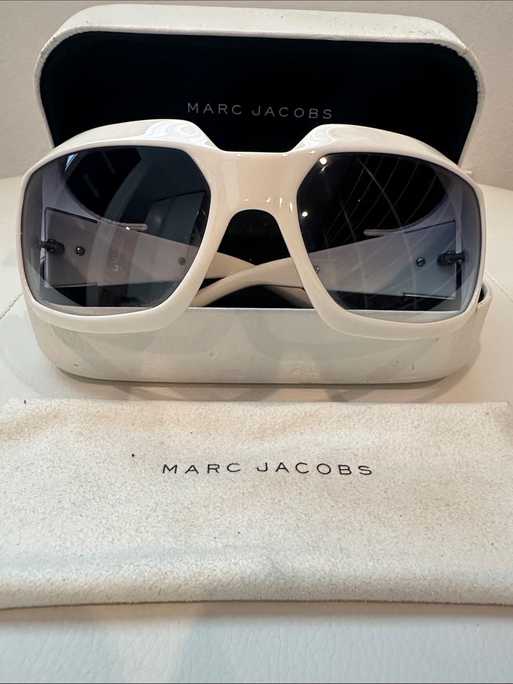 Marc Jacobs White Oversized Square Sunglasses with Gradient Lenses